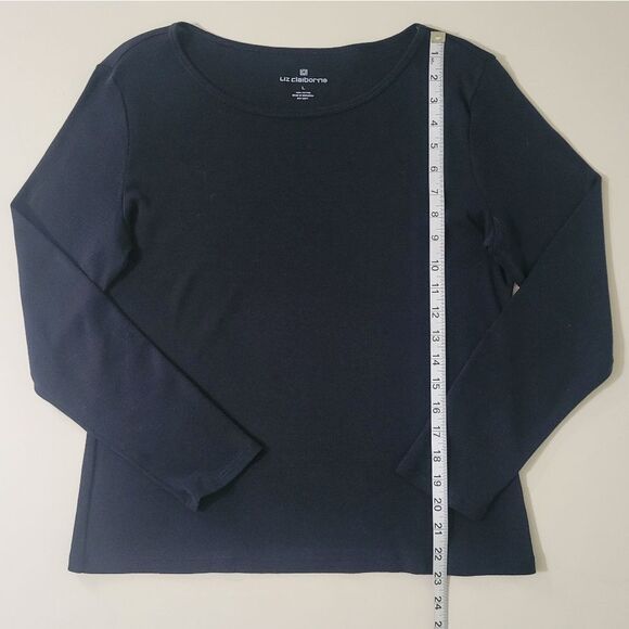 Liz Claiborne Black Cotton Crew Long Sleeve Pullover Top - Picture 6 of 14